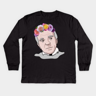 Gilles Deleuze - Philosophy Portrait With Flower Crown Kids Long Sleeve T-Shirt